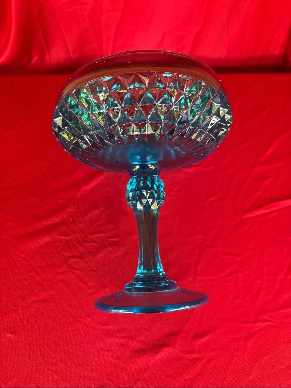 Blue Cut-Pattern Glass Pedestal Compote - Home Art